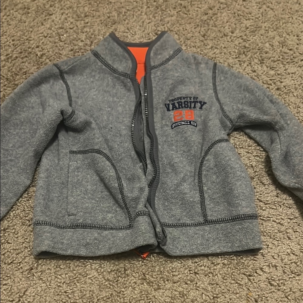 Gray Varsity Jacket with Orange Lining